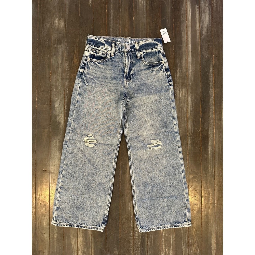 Gap Kids Girls High Rise Wide Leg Distressed Jeans Light Wash Blue